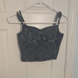 Blue Sleeveless Bustier Tank Top